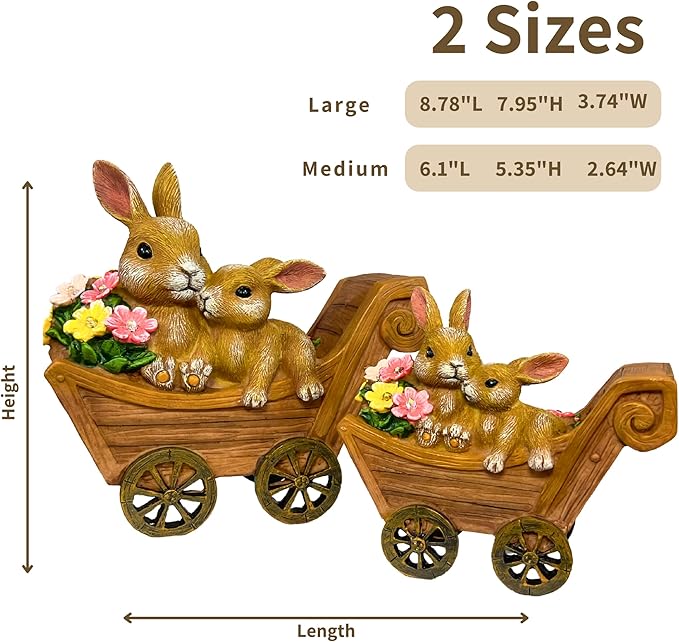 Bunny Solar Garden Statues, Rabbit Decor & Yard Ornaments, Cute Garden Decor for Outside, Gifts for Moms, Solar Figurines Outdoor Statue, Gardening Gifts for Women, Bunnies Ornament - Medium