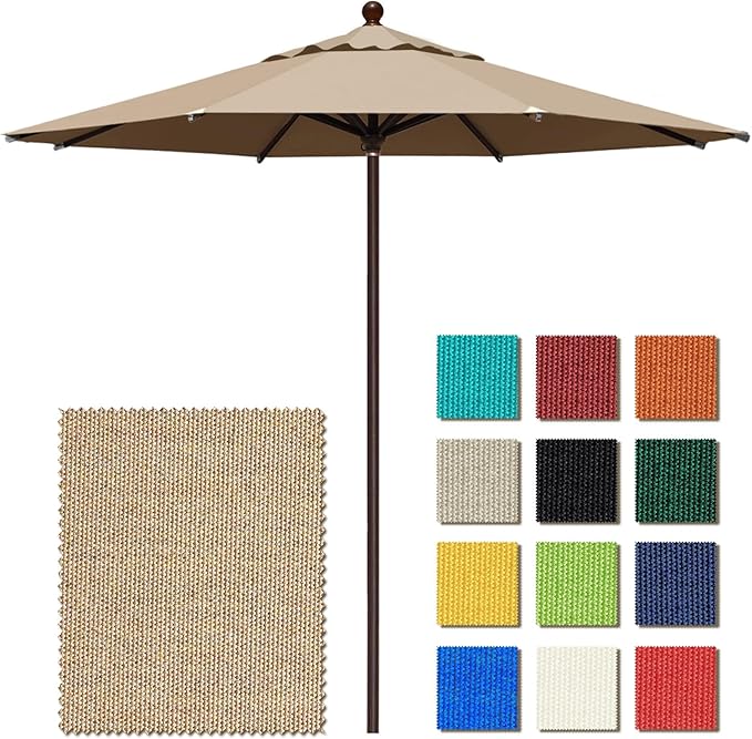 EliteShade USA 10-Year-Non-Fading 11Ft Market Umbrella Patio Outdoor Cylinder Auto Push-up Table Umbrella with Ventilation, Heather Beige
