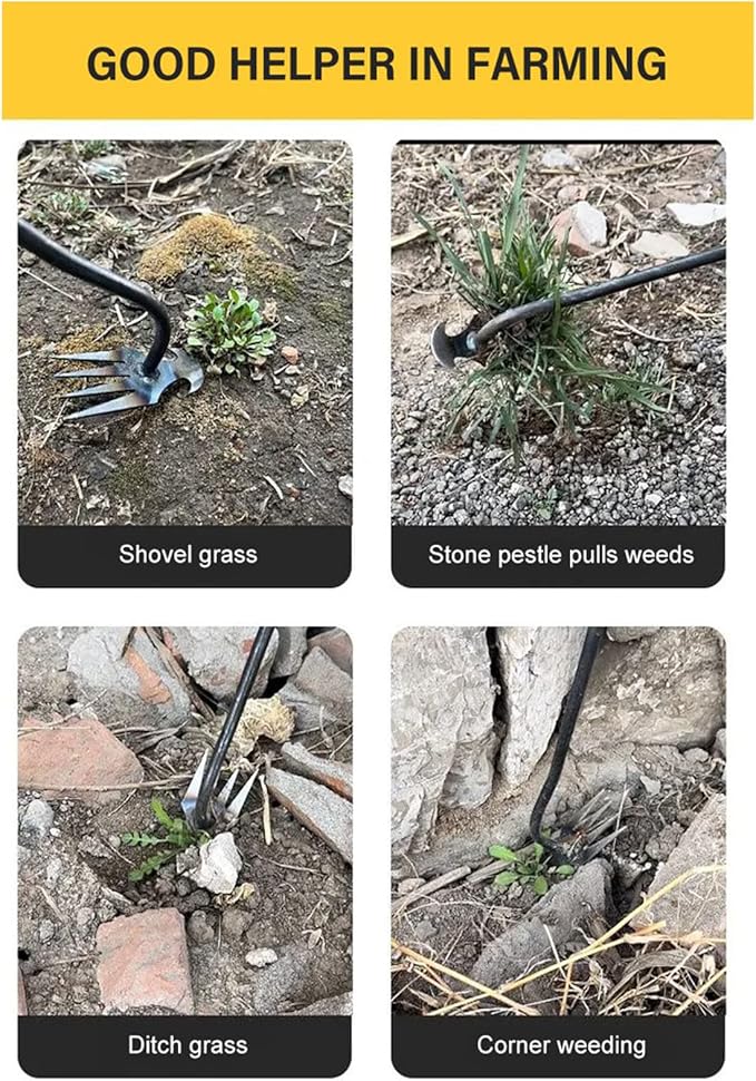 Amposei Weeding Artifact Uprooting Weeding Tool, Multifunctional Weeder, Hand Weeder Tool, Stand Up Weed Puller Tool with Handle for Garden Yard Farm Weed Removal (20in, Metal 2PCS)