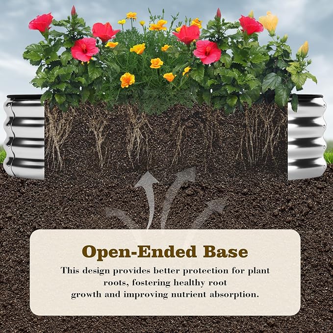 Galvanized Metal Planter Round Raised Garden Bed Kit for Gardening Outdoor Grow Garden Box Raised Flower Bed Round Galvanized Planter Outdoor Brown 1PC