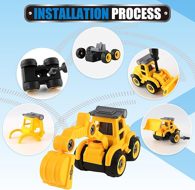 Construction Sandbox with Lid - 4 Vehicles with 1 Conveyor, 8 Castle Molds, 6 Figures & 3lbs Moldable Sand - Preschool Sensory Bin for Fine Motor Skills, Ages 3-6