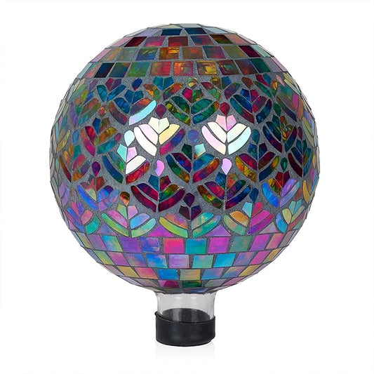 Alpine Corporation GBT118 Mosaic Peacock Gazing Ball, Stylish Décor for Garden, Patio, & Lawn, 12" H, Multicolor