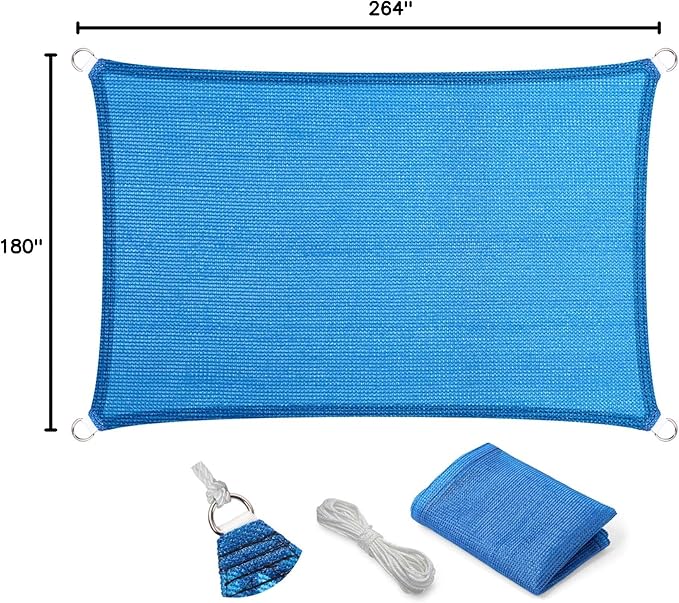 Eden's Decor Straight Flat-Edged Sun Shade Sail Rectangular 15' x 22' Blue UV-Blocking Outdoor Canopy Fabric Cloth Awning for Pergola Patio Garden Backyard Custom Size