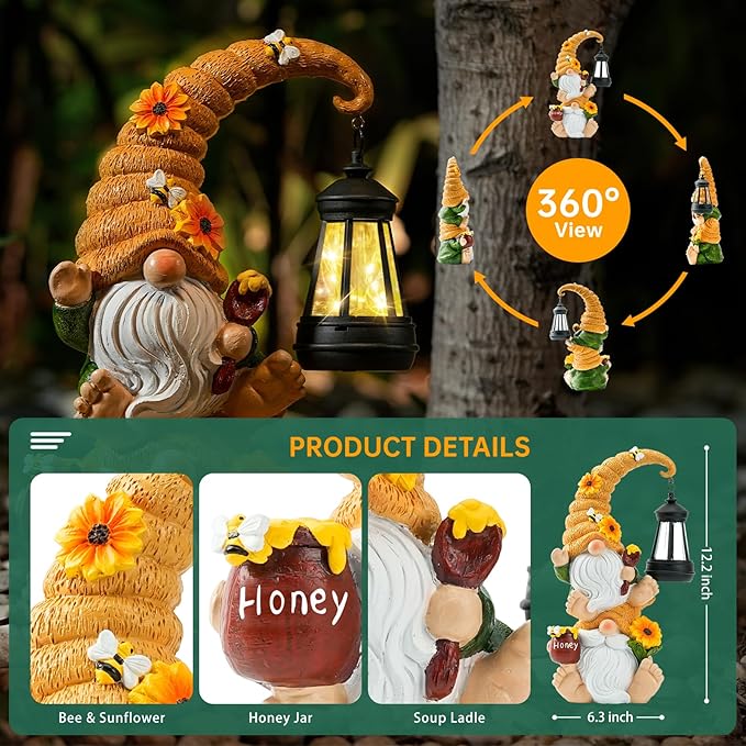 Garden Gnome Statue with Solar Lights – Large Outdoor Sculptures for Patio, Lawn, Yard – Ideal Gifts for Moms, Women, Grandma, Mothers Day, Birthdays, – Funny Double Gnomes Decoration for Housewarming