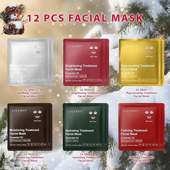 12 Packs Face Mask Set with Luxury Gift Box for Women Men Girls Christmas Gifts - Facial Mask Kit, Bath and Body Gift Set for Women | Perfect Gifts for Valentine's, Birthday, Mothers Day Gifts for Mom