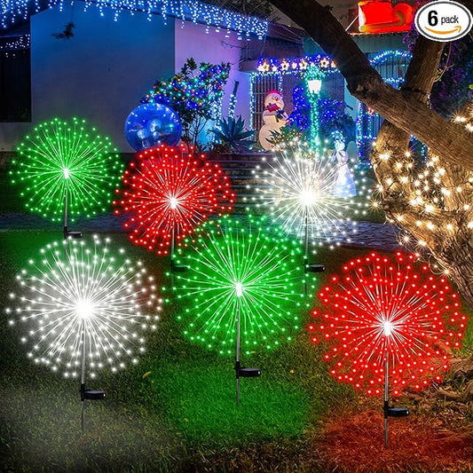 6 Pcs St. Patrick's Day Solar Firework Stake Lights 180 LED 8 Modes Solar Waterproof LED Sparkler Lights Outdoor Decoration for Garden Patio Yard Pathway Walkway Lawn, Red Green White