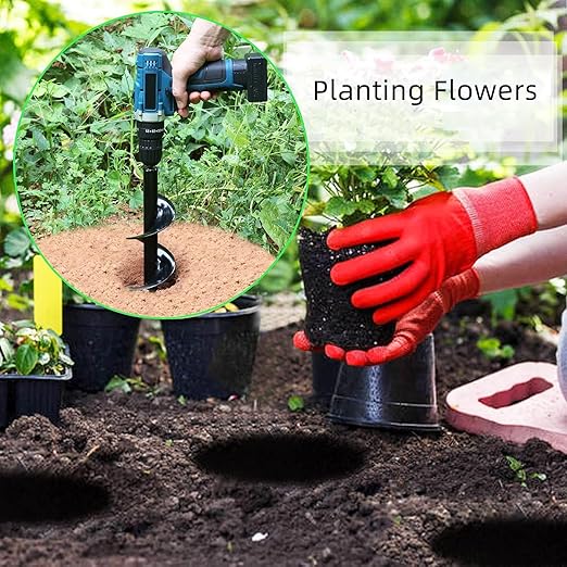 4 Pack Garden Ground Earth Spiral Drill Bit for 3/8" Hex Drive Drill, Auger Drill Bits for Bulbs Planting, Hole Digger Flowers,Bedding Digging Plant Rapid Planter Tool