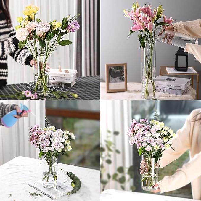 Clear Flower Vase, Non-breakable Vases, 5" W x 5" H, Acrylic Vase, Aesthetic Room Decor Cylindrical Modern Flower Vases for Table Centerpiece, Home Decor, Women Floral Arrangement Gift