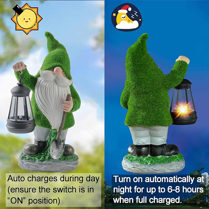 Elenon Garden Gnome Decor Solar Lights, Solar Elf Garden Figurines Outdoor Decorative, Solar Yard Art Garden Sculptures & Statues for Patio Yard Pathway