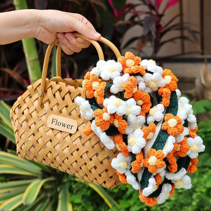 cagulax Daisy Crochet Flowers Bouquet Blanket-Birthday Gifts for Mom-Friend Gifts for Women-Birthday Graduation Gifts for Teen, Sister, Daughter, Friend, Teacher-Knitted Blankets Home Decor 31 Inches