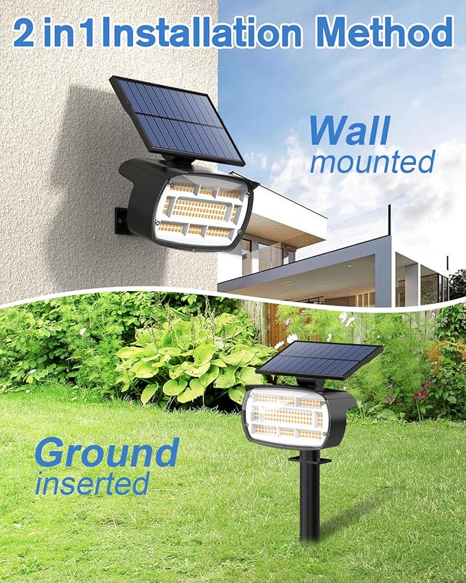 Fabrito Solar Spot Lights Outdoor 136 LEDs, Large Area Lighting Solar Lights Outdoor, 6 Pack IP65 Waterproof Landscape Spotlights Auto On/Off for Yard, Garden, Pathway, Plants,Tree (Warm White)