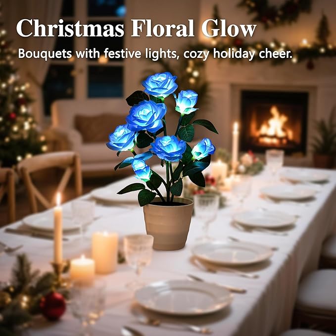 Blue Rose Flower Lamp, Christmas Birthday Gifts for Women Mom Granddaughter Girlfriend Friend Wife Anniversary Birthday, Bedroom Bar Coffee Shop Rose Night Light Lamp Decor