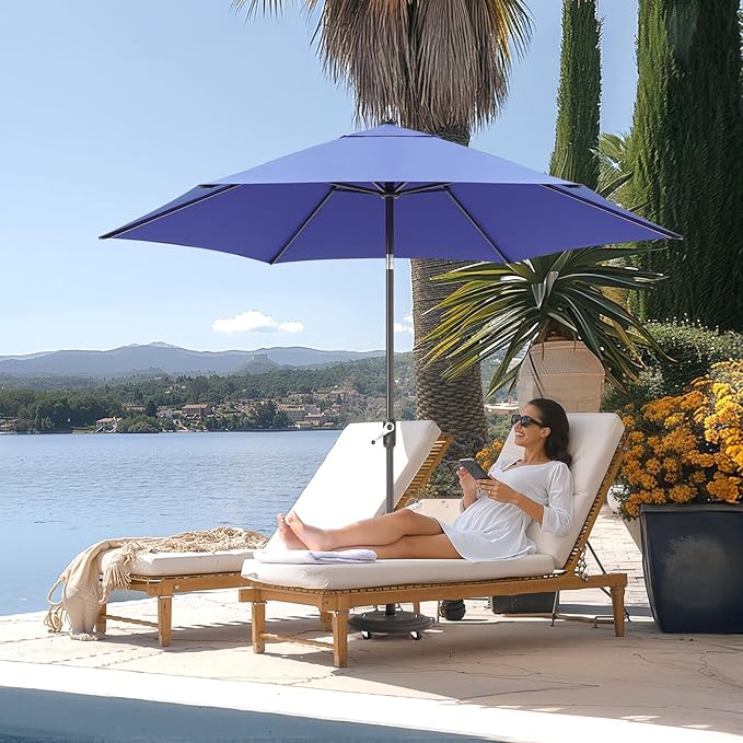 CROWN SHADES 9 Ft Patio Umbrella - Polyester Outdoor Umbrella with 30° Push Button Tilt, Patented Edge Connection Windproof Design for Patio, Pool, Garden & Table, UV Resistent