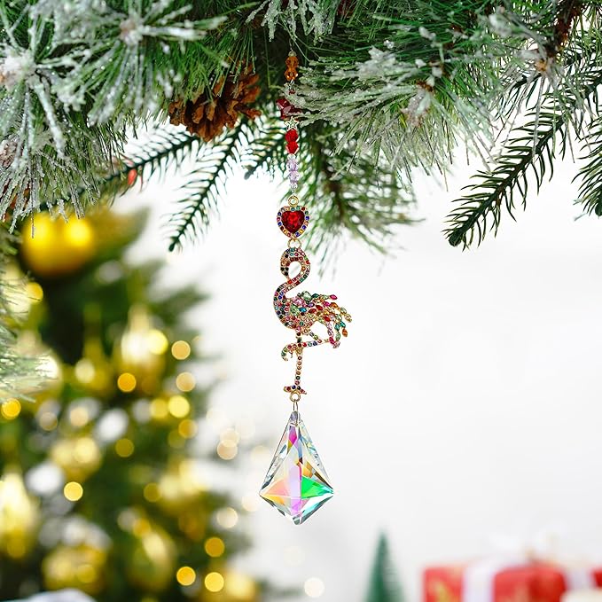Flamingo Colorful Crystal Rhinestones Suncatcher Window Hang Pendant, Hanging Crystals for Windows,Christmas Tree,Wedding Decor