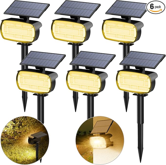 Fabrito Solar Spot Lights Outdoor 136 LEDs, Large Area Lighting Solar Lights Outdoor, 6 Pack IP65 Waterproof Landscape Spotlights Auto On/Off for Yard, Garden, Pathway, Plants,Tree (Warm White)