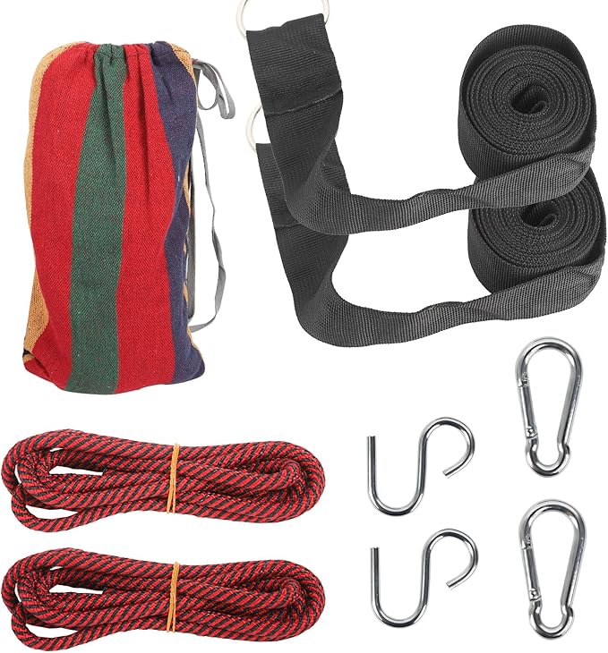 Durable Hammocks 660 Lbs Capacity, Camping Essentials Hiking Gear Accessories Max 2 X Tree Straps & Carabiners & Duckbilled Buckle & Thicker Rope & Portable Carrying Bag Included (red)