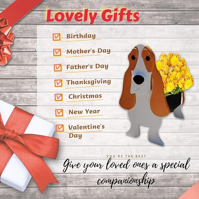 Basset Hound Dog Planter Plant Pots,Cute Garden Dog Flower Planter,Dog Planters Birthday Gifts for Women,Office,Indoor/Outdoor Decor（9.45 * 8.54 * 13.23in）