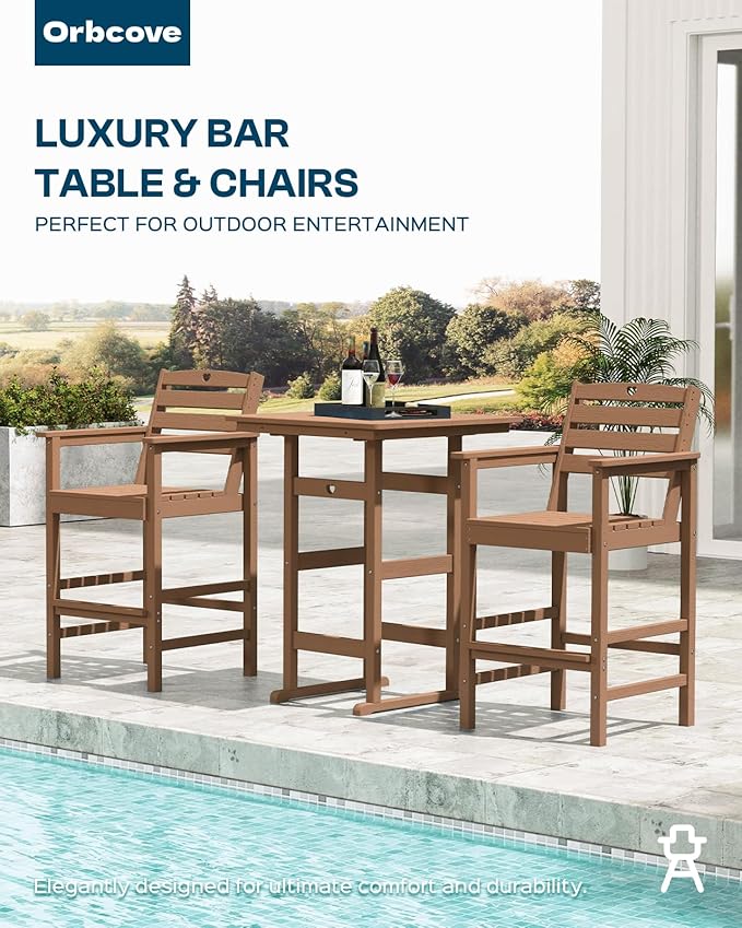 Adirondack Outdoor Bar Table, Durable HDPE Composite, Weather Resistant, Easy to Clean, Perfect for Backyard and Poolside Use, Teak