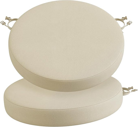 Codi Round Outdoor Chair Cushions 15 Inch, Patio Bistro Cushion Set of 2, Waterproof with Adjustable Straps, Beige 15x15''