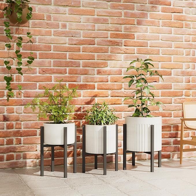 Adjustable Metal Plant Stand Indoor Outdoor - Fits 8 to 12 Inches Pots - Mid Century Modern Planter Stand Single Floor Flower Pot Holder Home Decor for Gardening Gifts