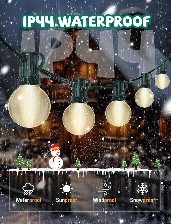 G40 Globe Christmas Lights Outdoor, 25FT Frosted White String Lights with 27 Incandescent Bulbs, Hanging Patio String Lights Waterproof for Indoor Home Garden Backyard Holiday Party Xmas Tree Decor