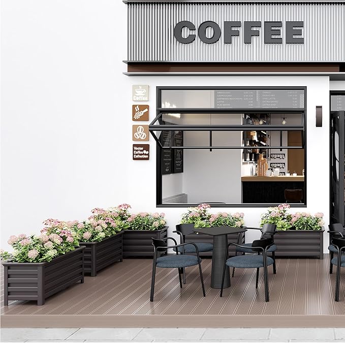 Aluminum Rectangular Outdoor Planter 39.36" Long Box Planter for Patio Porch Indoor Outdoor Weather-Resistant Large Planters with Drainage Hole for Flowers, Dark Brown, 19.68"D x 39.36"W x 19.68"H