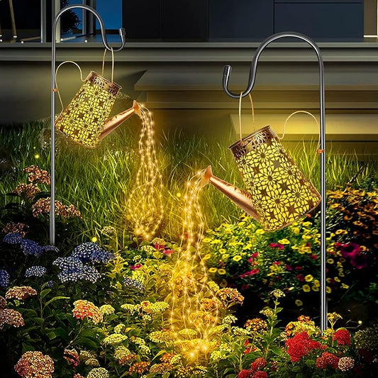 Forlivese 2PCS Solar Watering Can with Lights, Solar Lights Outdoor Decorations with Hanging Solar Garden Lights with Bracket Waterproof Watering Can Landscape Light for Patio Gardening Pathway 36LED