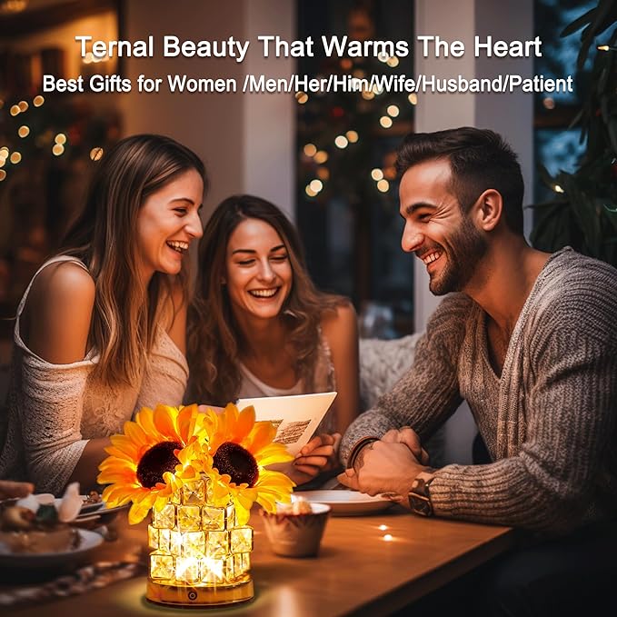 Sunflower Flower Lamp Gifts for Women, 3 Color Dimming Night Light for Womens Mom Her Daughter Christmas Anniversary Birthday Gifts, Bedroom Coffee Shop Decor Rechargeable Cordless Touch Lamp