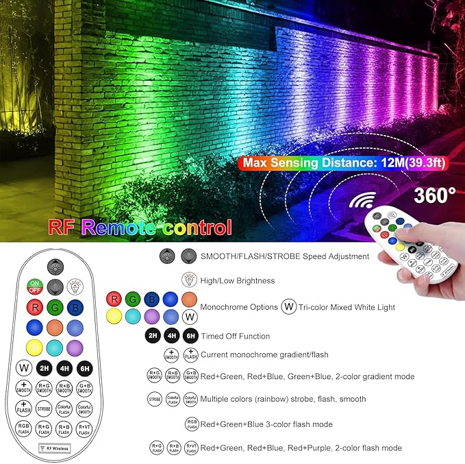 CLY 4-in-1 Solar Spot Lights Outdoor Color Changing, Solar Landscape Spotlights RGB Lighting IP66 Waterproof 45.93ft Cable Auto ON/Off Adjustable Garden Spotlight for Yard, Garden, Pool, Lawn, Statue
