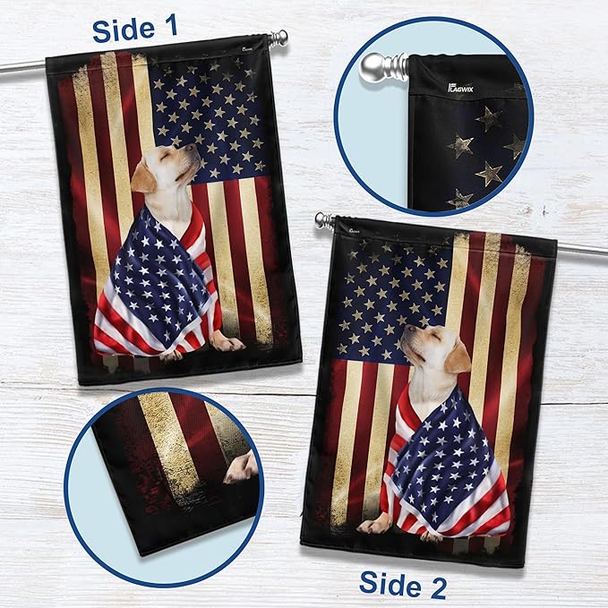 FLAGWIX Yellow Labrador Retriever House Flags, Patriotic Dog Decor American Flag - 4th of July Decorations for Home, Yard Decor, House Flag 30x40 - Double Sided, Heavy Duty Canvas Flag Indoor Outdoor