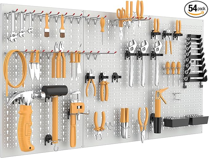 WALMANN Metal Pegboard Tool Organizer Boards with Pegboard Hooks, 24x48in Tools Organizer Pegboard for Garage, Workbench, Peg Board, Tool Storage Board with Hooks(Grey)