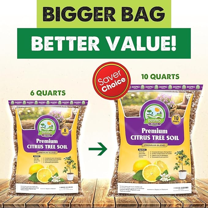 DUSPRO Recycle Citrus Tree Potting Soil Mix for Potted Lemon Tree, Specialized for Oranges, Fruit Tree Indoor Planting Pre-Mixed 4-in-1 Ready to Use (10 Quarts)