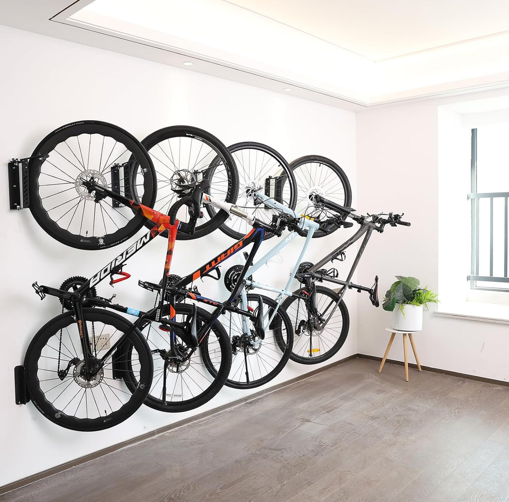 Bike Wall Mount Vertical, Swivel Bike Hangers For Garage, Bike Rack Garage Wall, Bicycle Hooks, Garden Indoor Outdoor Storage, All Metal (4Pack)