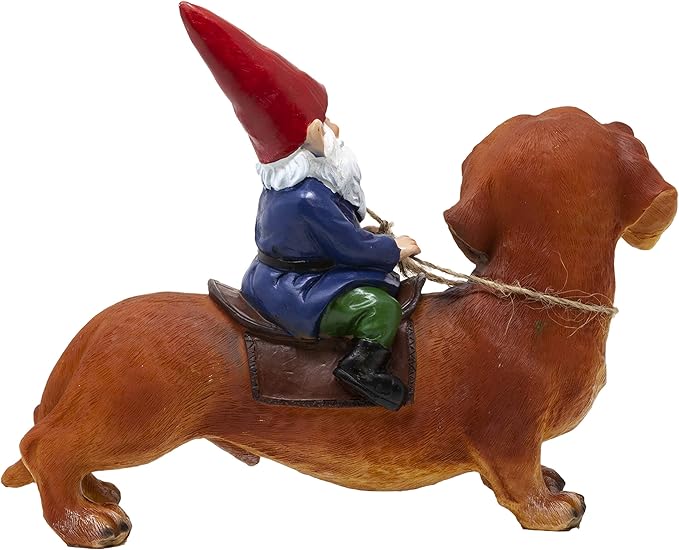 Funny Guy Mugs Gnome and a Dachshund Garden Statue- Indoor/Outdoor Garden Dog Gnome Sculpture for Patio, Yard or Lawn