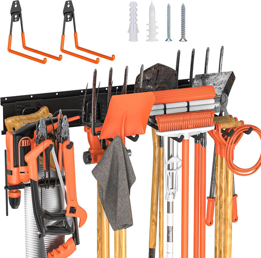 Garage Storage, Ultimate Wall-Mounted Garage Organizer for Men 32Inch, Heavy Duty 330lbs Tool Rack with Adjustable Metal Hooks Yard, Shed & Workshop Storage for Tools, Bikes, Snowboards Gift