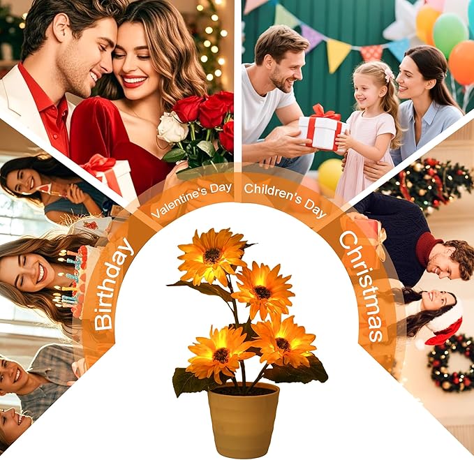 Sunflower Lamp for Womens Gifts, Christmas Birthday Gifts for Women Mom Granddaughter Girlfriend Friend Wife Her Anniversary Birthday, Bedroom Bar Coffee Shop Sunflower Night Light Flower Lamp Decor