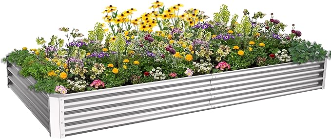 8X4X1ft Galvanized Raised Garden Bed for Gardening,Metal Planter Boxes Outdoor Patio Kit Planting Bed for Vegetables Flowers Herb,Silver