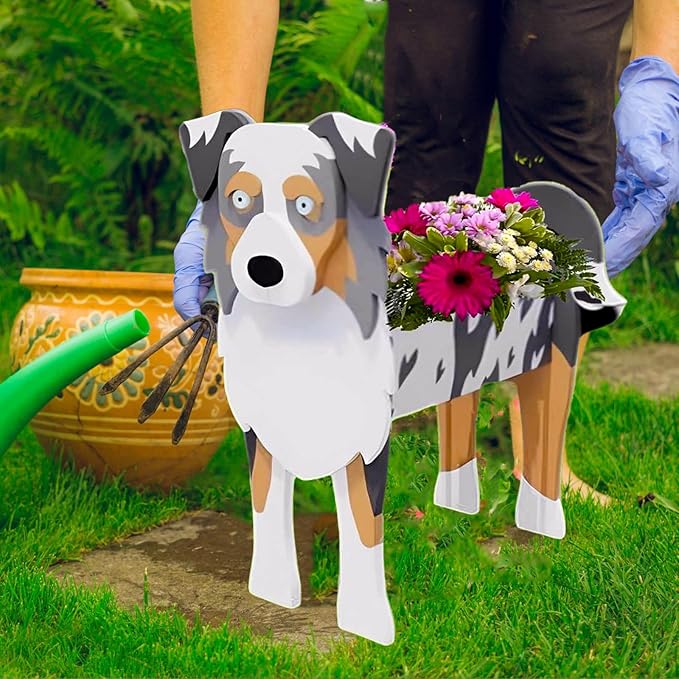 Australian Shepherd Dog Planter Plant Pots,Cute Garden Dog Flower Planter,Dog Planters Birthday Gifts for Women,Office,Indoor/Outdoor Decor（9.45 * 5.51 * 13.82in）