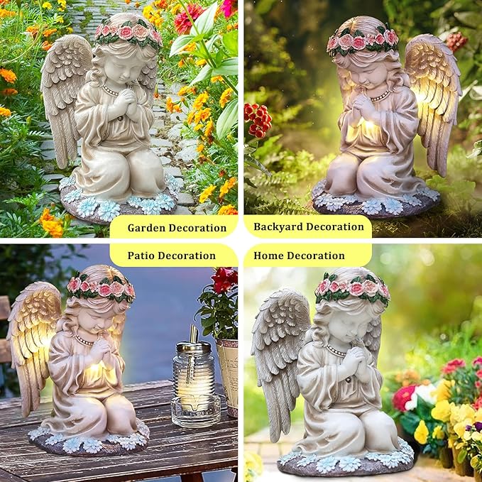 Choies Solar Angel Garden Statue Outdoor Decor,Praying Angel Sculpture for Outside,Home,Patio,Yard,Cemetery,Perfect Birthday or Valentines Day Angel Gifts for Women,Mom