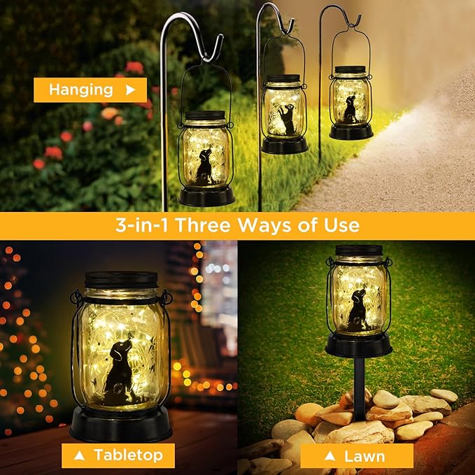 Dog Solar Lanterns Dog Lover Gifts for Women Men Dog Lovers Gifts Hanging Dog Lanterns with Stake for Yard Lawn Garden Decor Waterproof Dog Lights