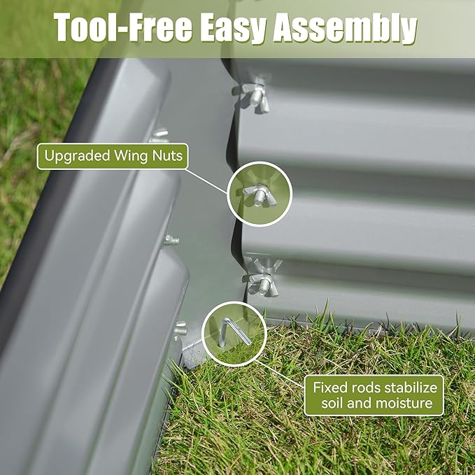 Domi Galvanized Raised Garden Bed, Outdoor Planter Garden Boxes Large Metal Planter Box for Gardening Vegetables Fruits Flowers, Silvery (8x4x1.5ft)