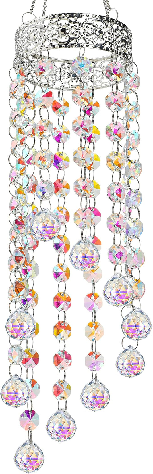 Crystal Suncatcher Chandelier Wind Chime, Crystal Prisms Balls Beads Pendant, Rainbow Maker Window Indoor Sun Catcher