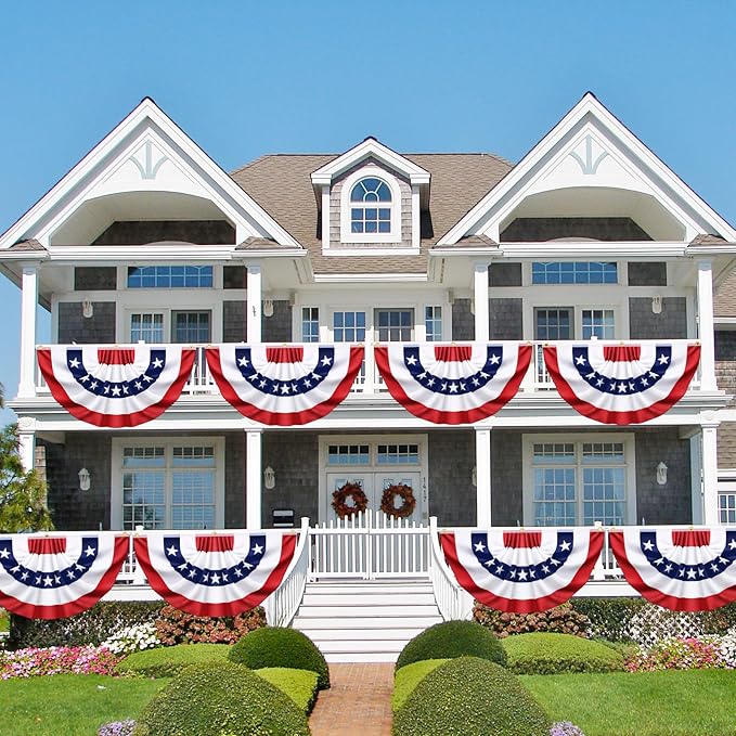 3x6 Ft 2 Pack American Pleated Fan Flag, Patriotic Half Fan Banner American Flag Decoration Bunting for Outside Red White and Blue Decor Independence Day Memorial Day 4th of july Decorations