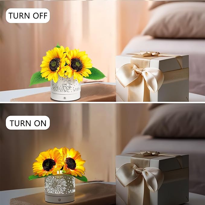 Sunflower Lamp Gifts for Womens Mom Friends Her Christmas Birthday Gifts, Perfect Valentines Mother's Day Ideal for Bedroom Home Coffee Shop Decor Gift, Rechargeable Cordless Touch Table Lamp