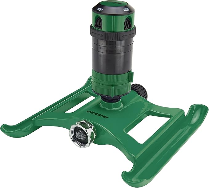 Dramm ColorStorm Gear Drive Sprinkler on Heavy Duty,Durable Metal Base, 4 Patterns, Ideal for Small, Medium & Large Areas with Pass Through Feature, Green, 40 Foot Diameter