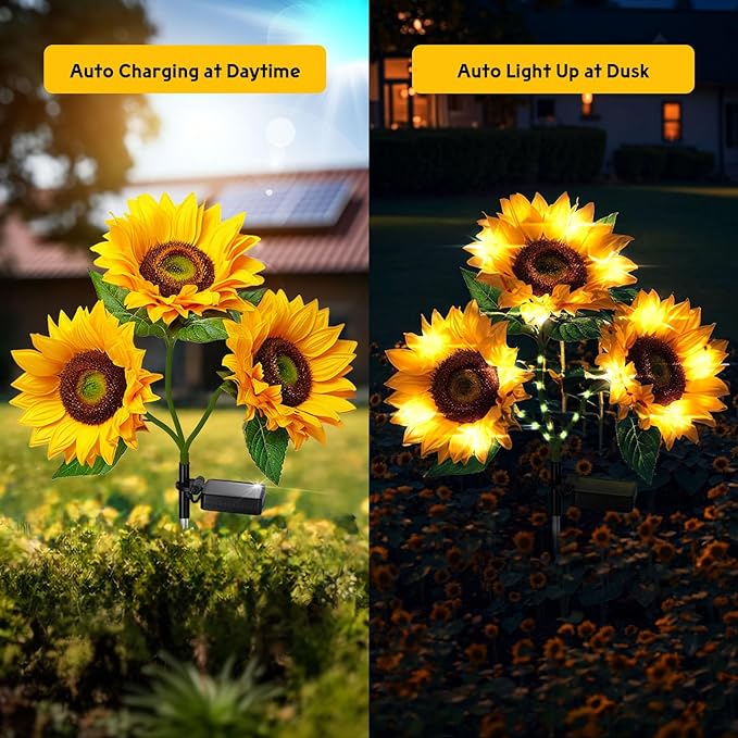 6 Pack Solar Sunflower Lights, Floral Theme, Yellow, Outdoor Garden Decor, Solar Flowers, Solar Lights for Outside Yard, Solar Sunflower Lights
