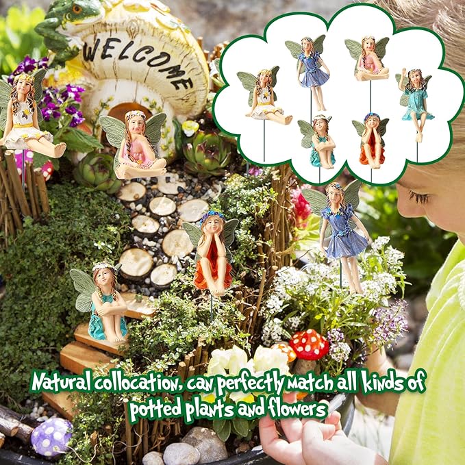 Bucherry 12 Pieces Garden Mini Fairies Figurines Miniature Fairy Sculpture Decoration Tiny Garden Accessories for Home Outdoor Yard Lawn Flower Pot Decor(Elegant)