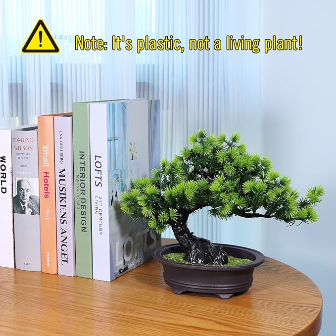 Artificial Plants Greenery Bonsai, Room Decor Fake Bonsai Tree for Home Decor Indoor Bookshelf Office Desk Bathroom Farmhouse Decor, Tall 9.5"