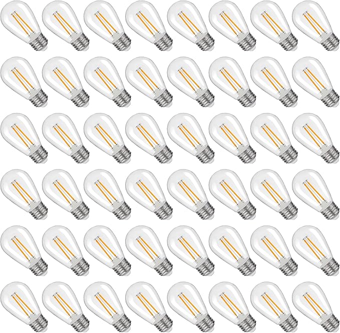 S14 Replacement LED Light Bulbs, Shatterproof & Waterproof 2W S14 LED Bulbs, Outdoor String Lights , E26 Base Patio Edison LED Light Bulbs, Warm White 2200K Plastic 150ML Non-Dimmable 48 Pack