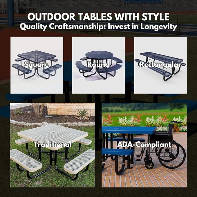 Coated Outdoor Furniture Heavy-Duty Portable Outdoor Picnic Table, Thermoplastic Coated Punched Steel Commercial-Grade Patio Dining Furniture Made in America (8ft Rectangular, Green)